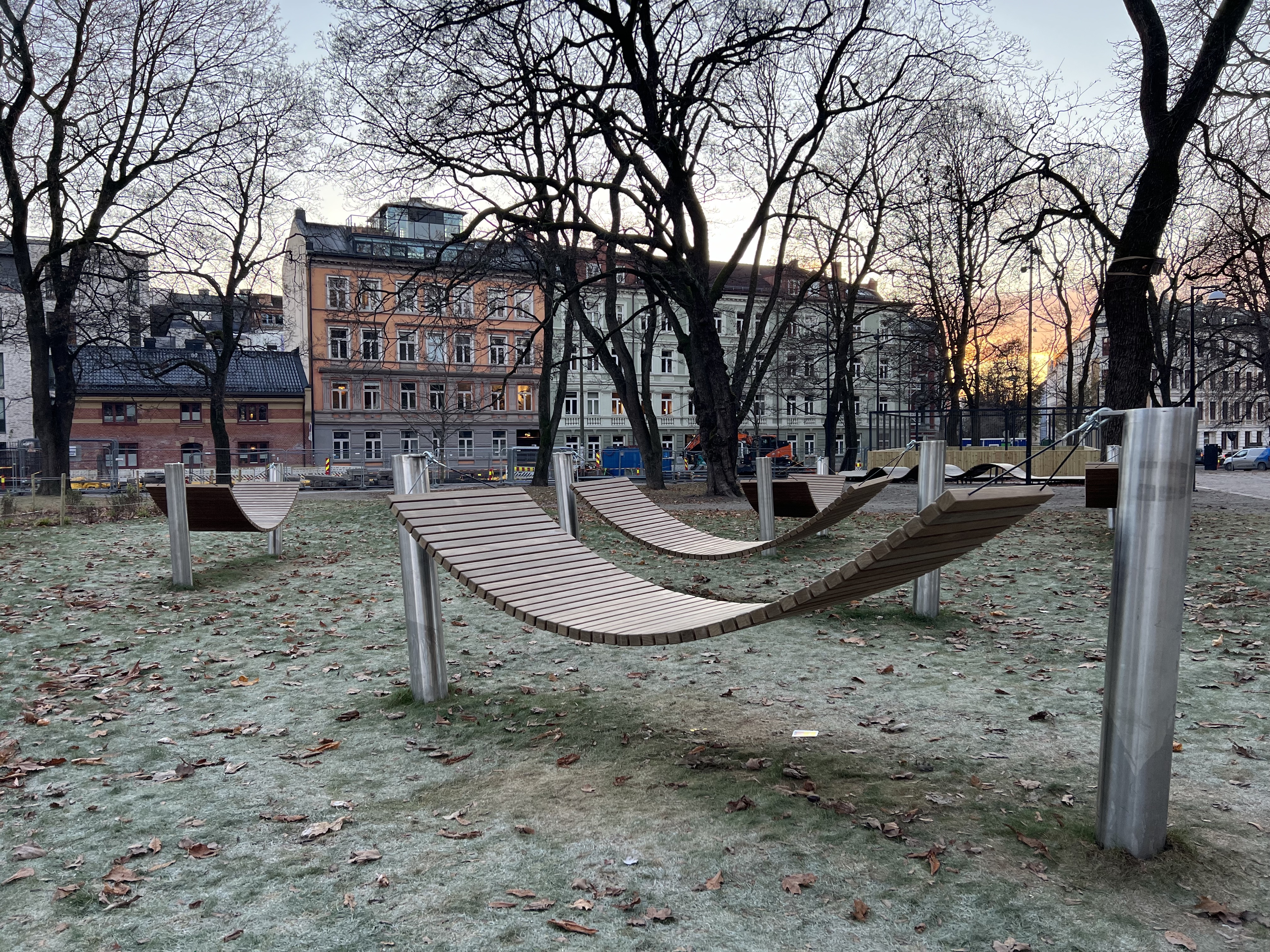 Hengekøyer i den nye parken