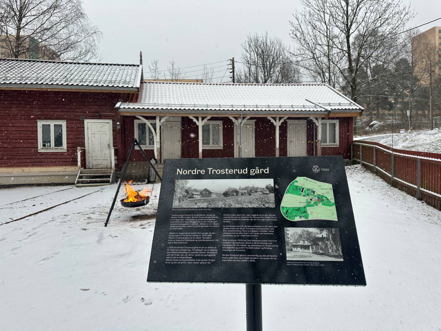 Historien til Nordre Trosterud gård, bålpanne i bakgrunnen