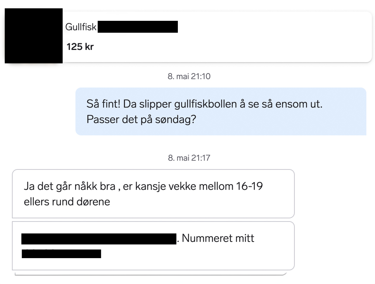 chatmelding på finn om kjøp av fisk