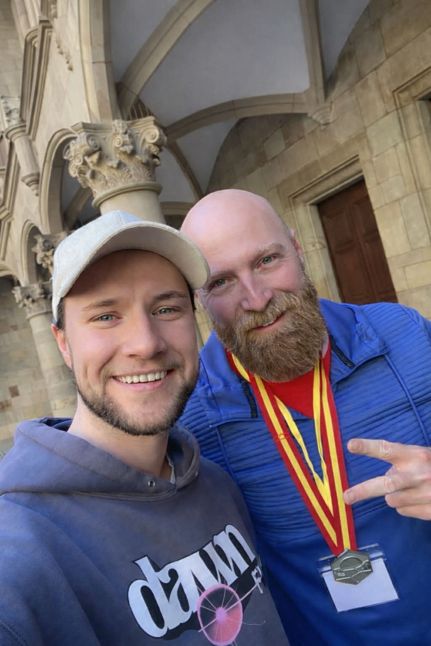 Norgesmester i Catan, Erlend Hurum, sammen med den amerikanske mesteren, DandyDrew.