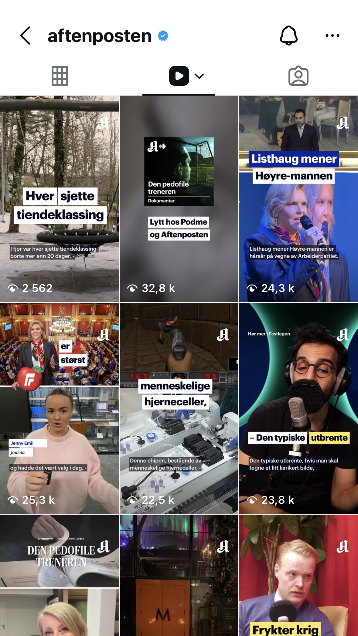 Skjermdump fra Aftenposten sin Instagram-konto