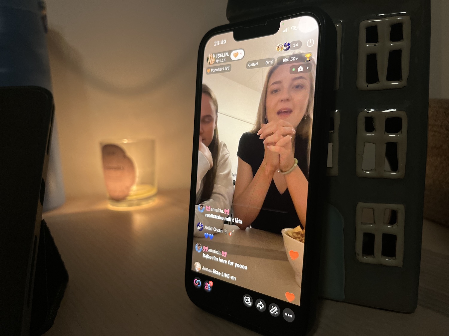 Telefonen under livesendingen