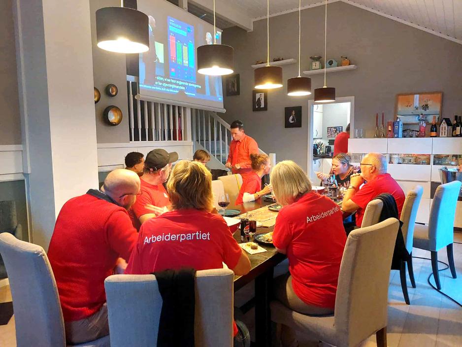 Overblikksbildet av gjengen på valgvake på Rælingen