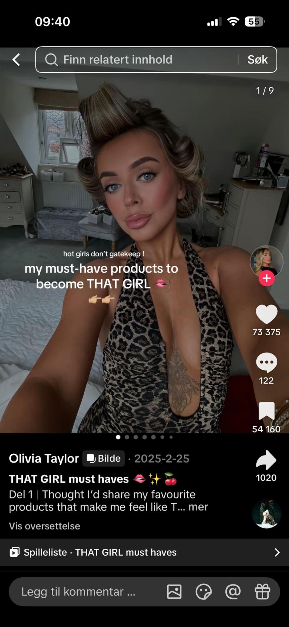 Skjermdump av Tiktoken til @oliviafaylor405