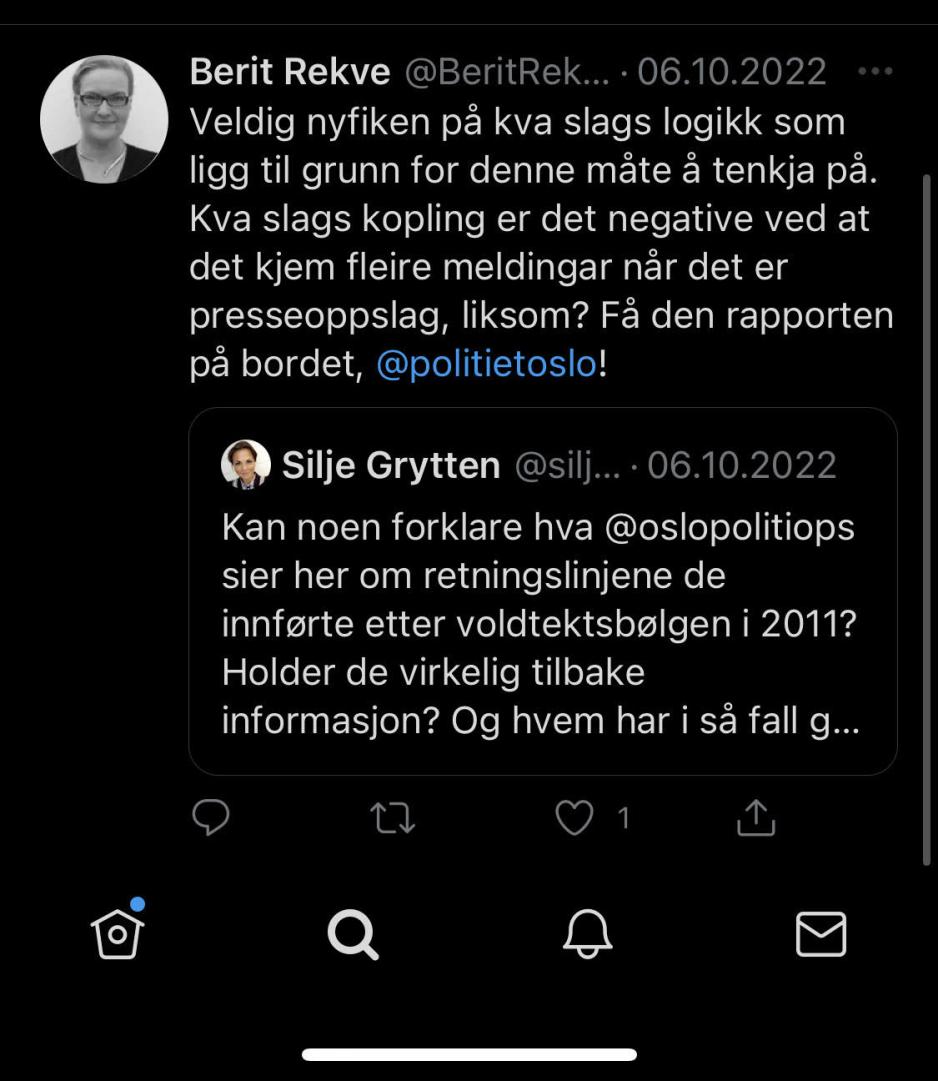 Skjermbilde av en debatt på twitter