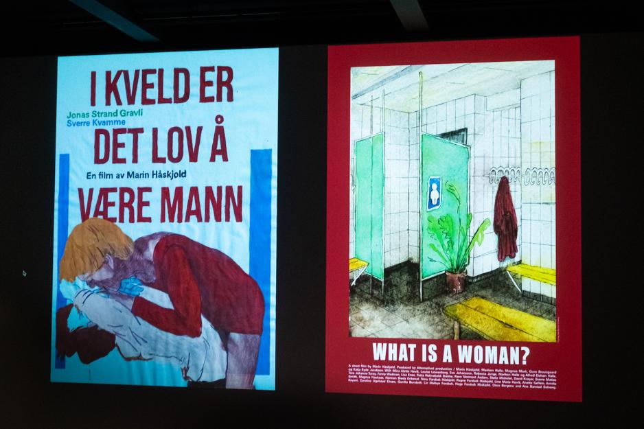 Marin Håskjold viser frem utdrag fra sin film "What is a woman". 