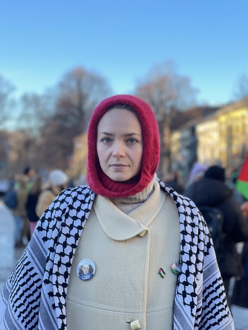 Ingvild Mjøen Sausjord demonstrerer for Palestina