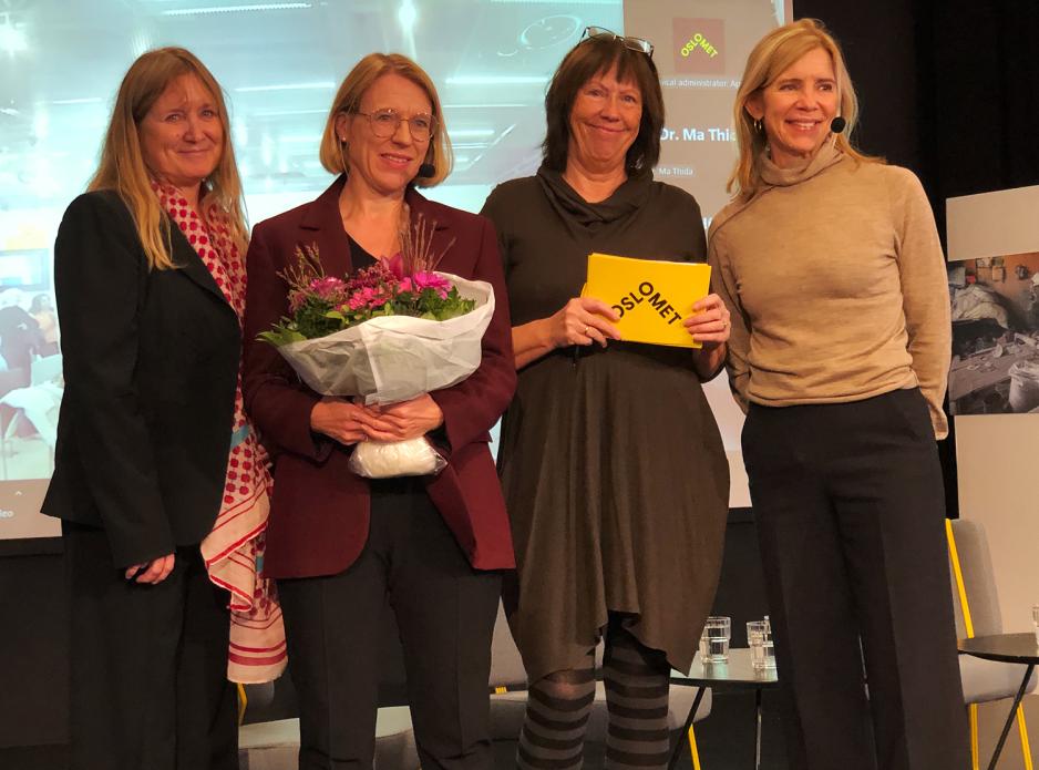 Utenriksminister Huitfeldt, rektor av oslomet Nina Waaler, Oona Solberg og Elisabeth Eide introduserer arrangementet beskyttelse av journalister