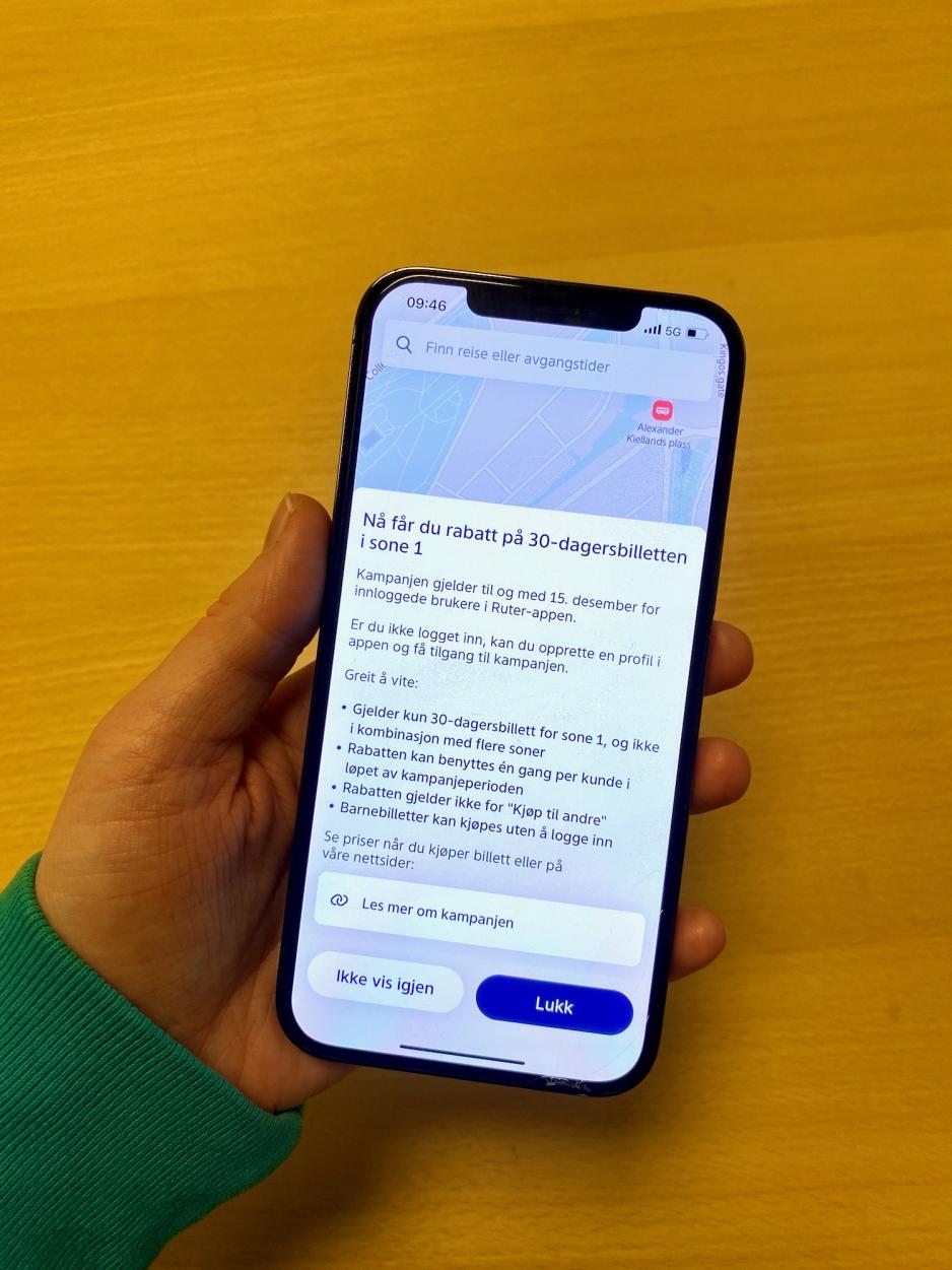 Bilde av kampanjen til Ruter i appen. 