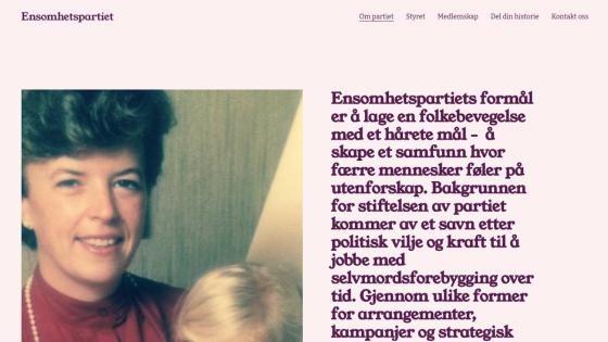 Forsiden av ensomhetspartiets nettside. 
