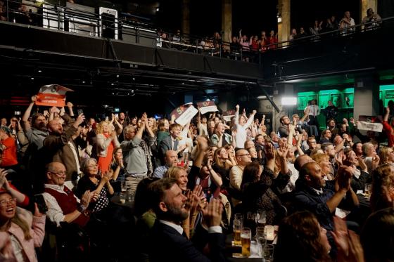 God stemning på SV valgvake.