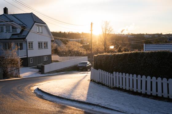 Sol og nysnø på Munkerud på Nordstrand