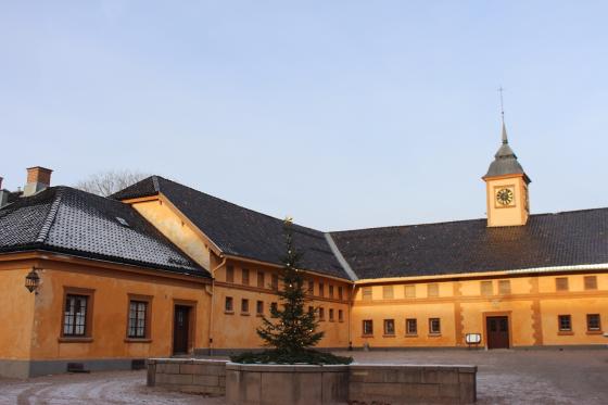 et opplyst juletre på bogstad gård