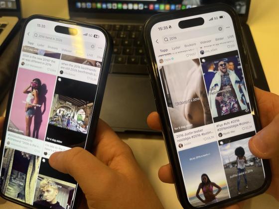 Ser to mobiler som scroler p&aring; 2016 innhold