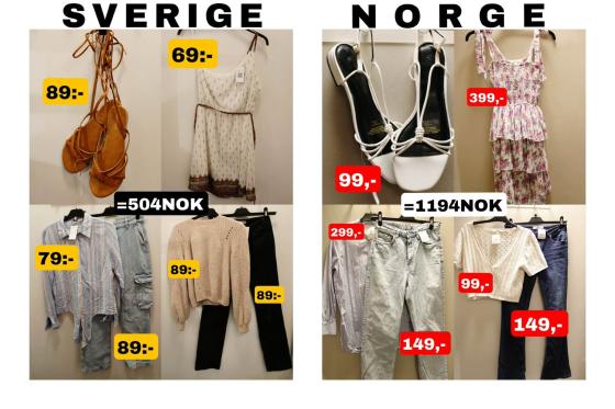 Bilde som sammenligner priser p&aring; bruktkl&aelig;r i sverige og norge