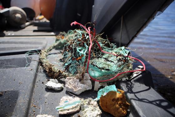 Her ligger en del av s&oslash;ppelet Andreas og David har plukket p&aring; stranda. 