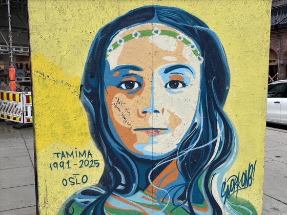 Bilde av et kunstverk dedikert til Tamima i Oslo sentrum