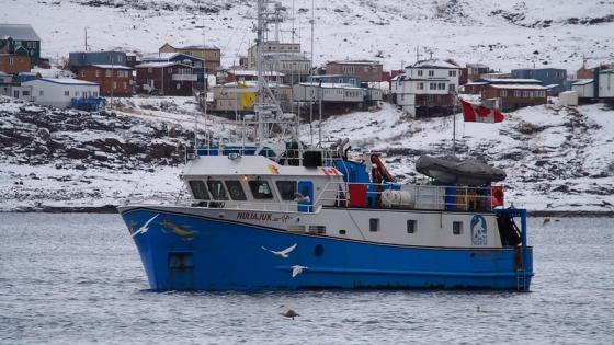 Fiskebåt seiler ute på sjøen