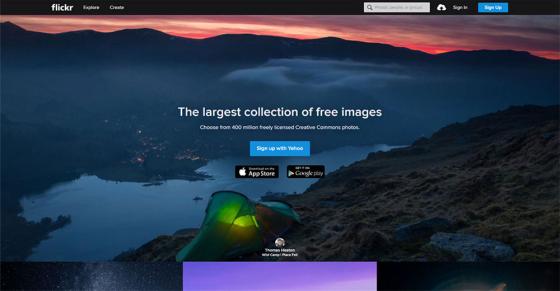 Skjermbilde av Flickrs inngangsside