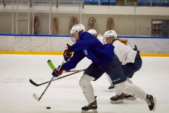 To hockeyspillere i kamp om pucken