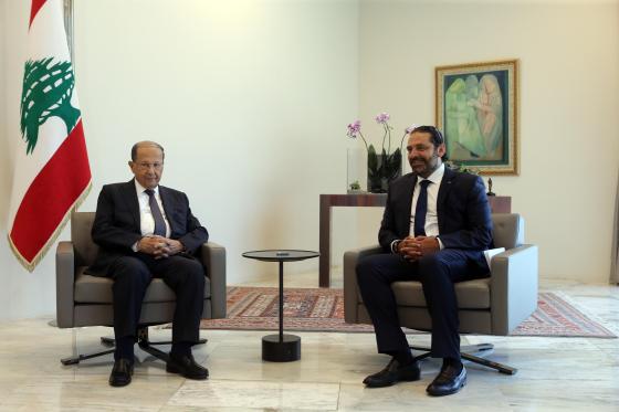 President  Michel Aoun og statsminister Saad Hariri i Libanon