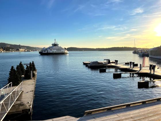 Indre Oslofjord sett fra Aker Brygge. Akershus festning i bakgrunnen.