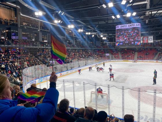 Folk som ser på ishockeykamp.