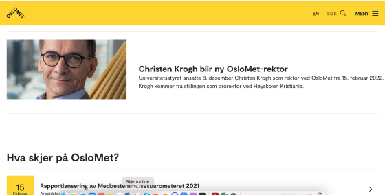 Et skjermbilde av annonseringen av den nye rektoren ved OsloMet