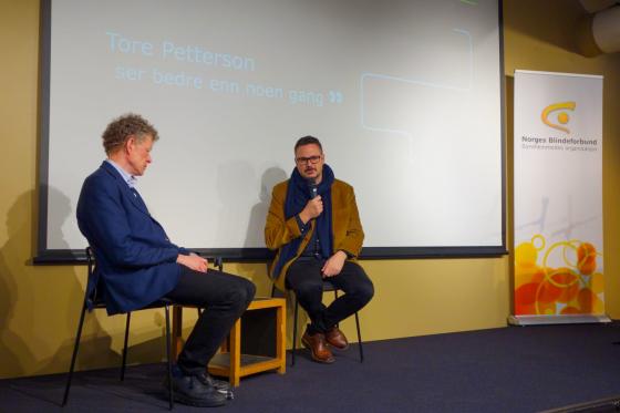 Tore Petterson og Sverre Fuglerud på Litteraturhuset på Verdens Synsdag