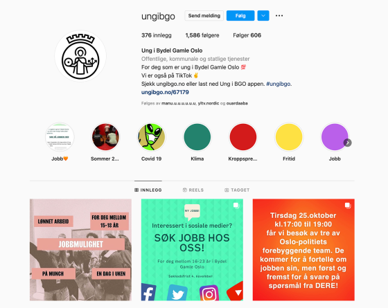 Bilde av instagramsiden til Ungdomsredaksjonen BGO