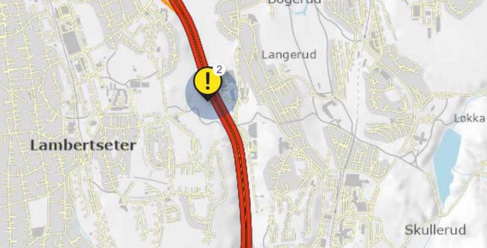 To ulykker markert på Statens vegvesens kart over trafikkuhell