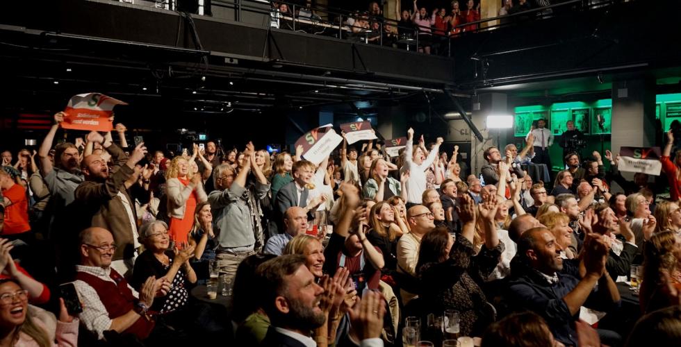 God stemning på SV valgvake.