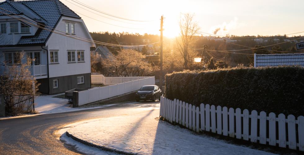 Sol og nysnø på Munkerud på Nordstrand