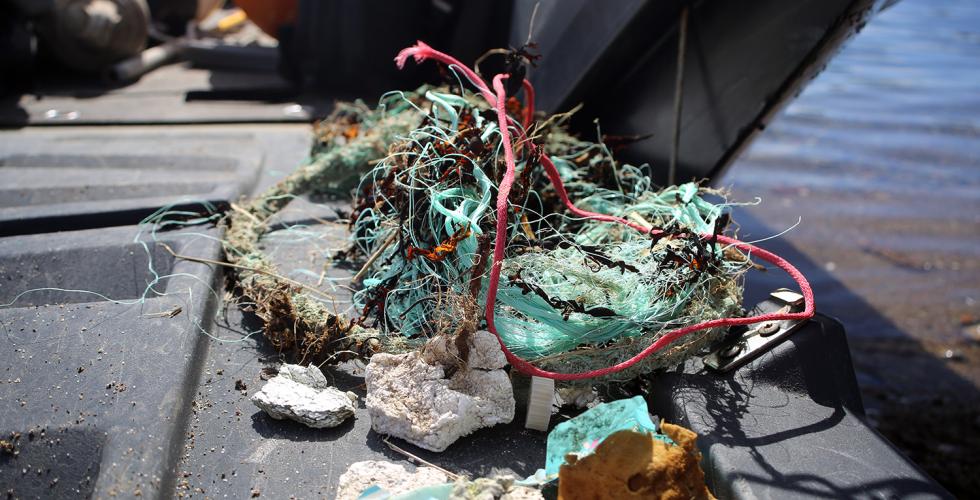 Her ligger en del av s&oslash;ppelet Andreas og David har plukket p&aring; stranda. 