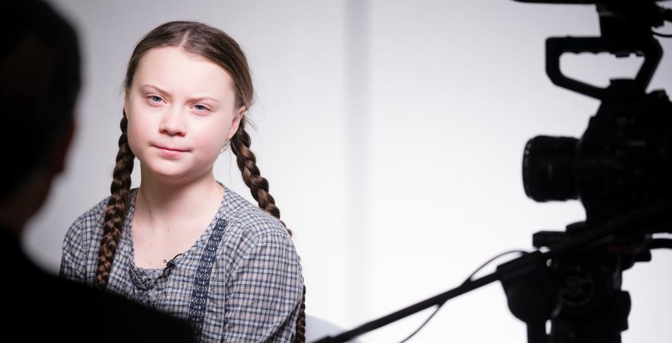 Greta Thunberg foran kamera