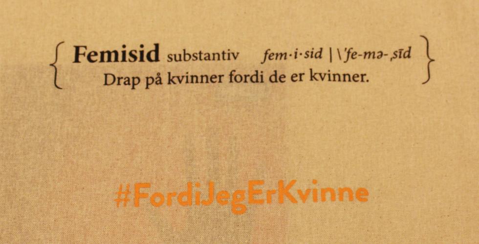 Bilete av teksten femisid og kva det betyr; Drap på kvinner fordi dei er kvinner.