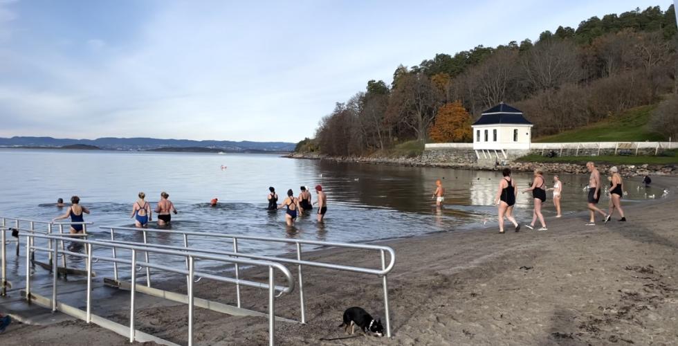 Folk som går ut i vannet