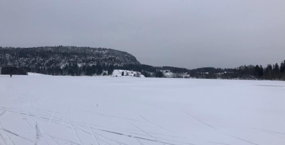 Isen har lagt seg på Semsvannet i Asker. 