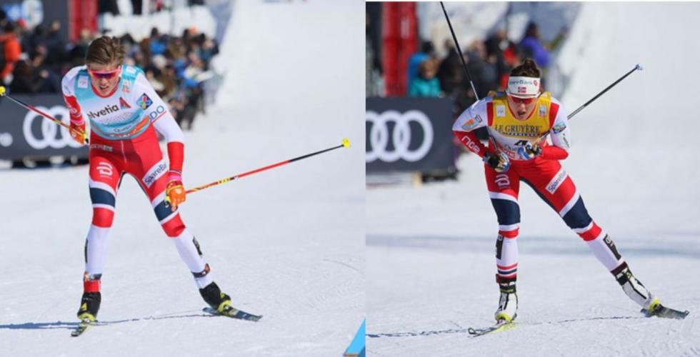 Johannes Høsflot Klæbo og Maiken Caspersen Falla går på ski.