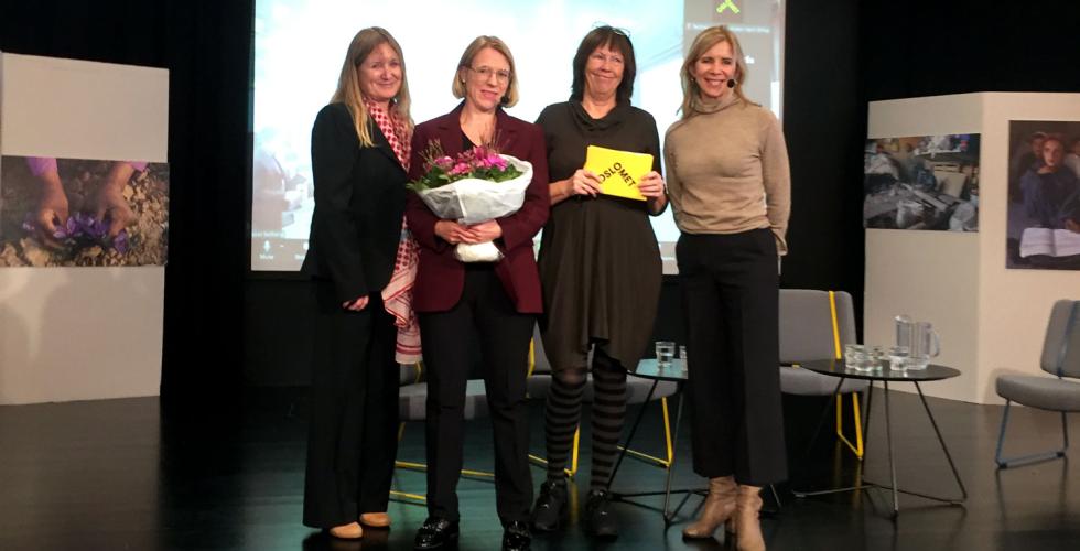 Oona Solberg, Anniken Huitfeldt, Elisabeth Eide, Nina Waaler under arrangementet "Beskyttelse av journalister i krise og konflikt". 