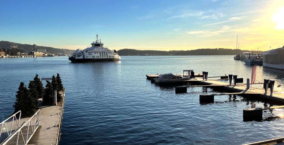 Indre Oslofjord sett fra Aker Brygge. Akershus festning i bakgrunnen.