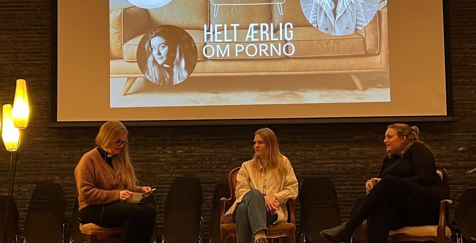 Panelet som skal snakke om porno i Bøler kirke, Karen Marie Lereim Sævareid, Ranghild Lindahl Torstensen og Marit Juven Gjærde.