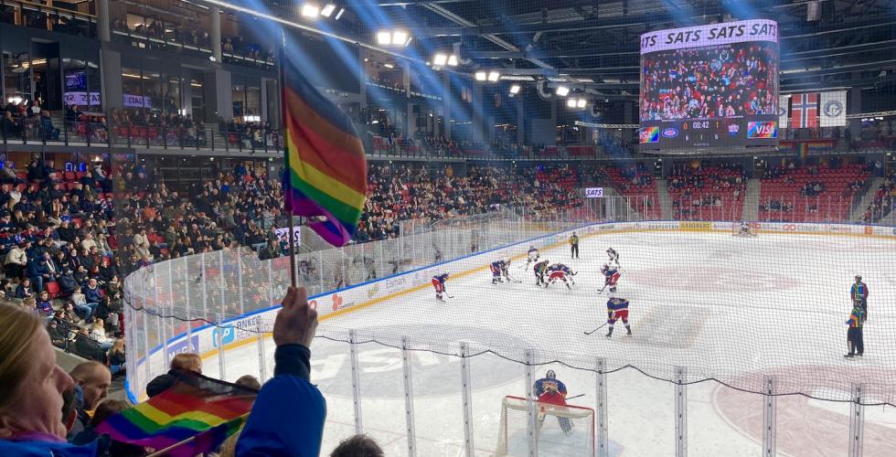 Folk som ser på ishockeykamp.