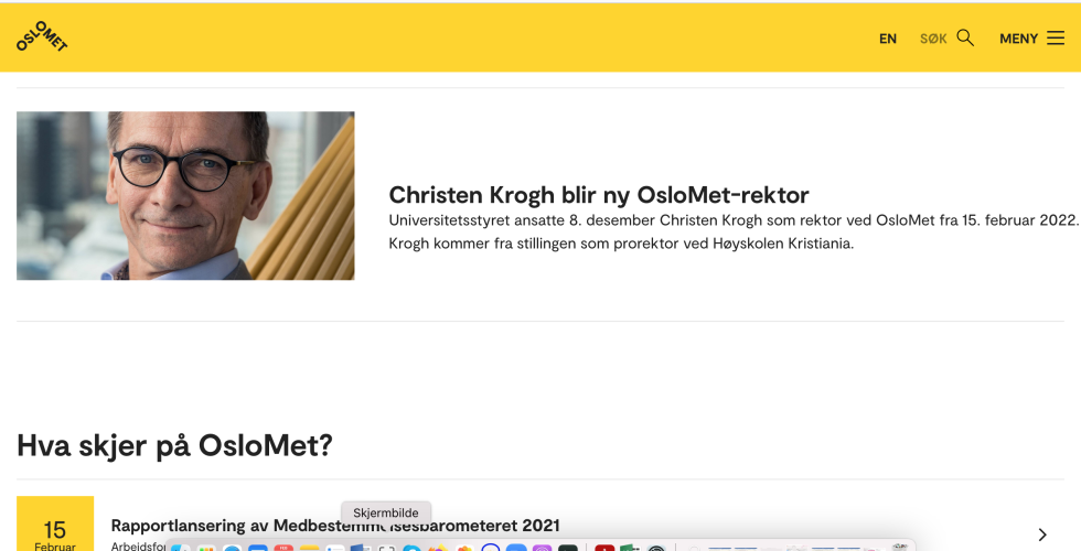 Et skjermbilde av annonseringen av den nye rektoren ved OsloMet