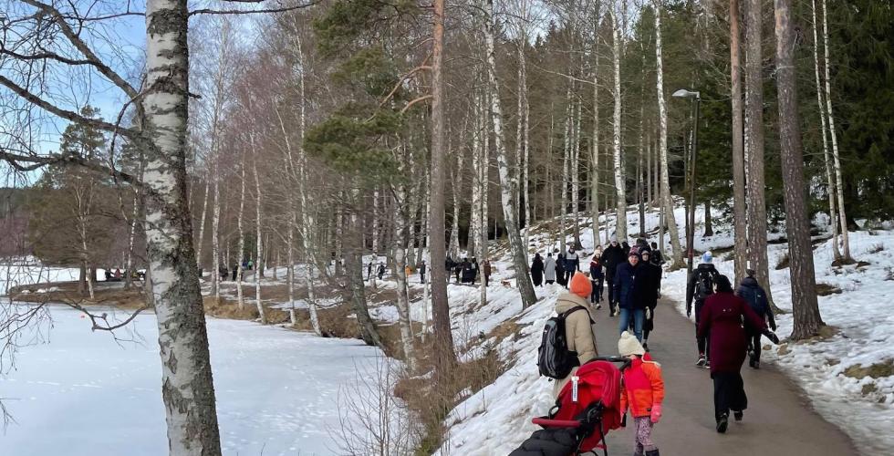 Mange går tur på Sognsvann