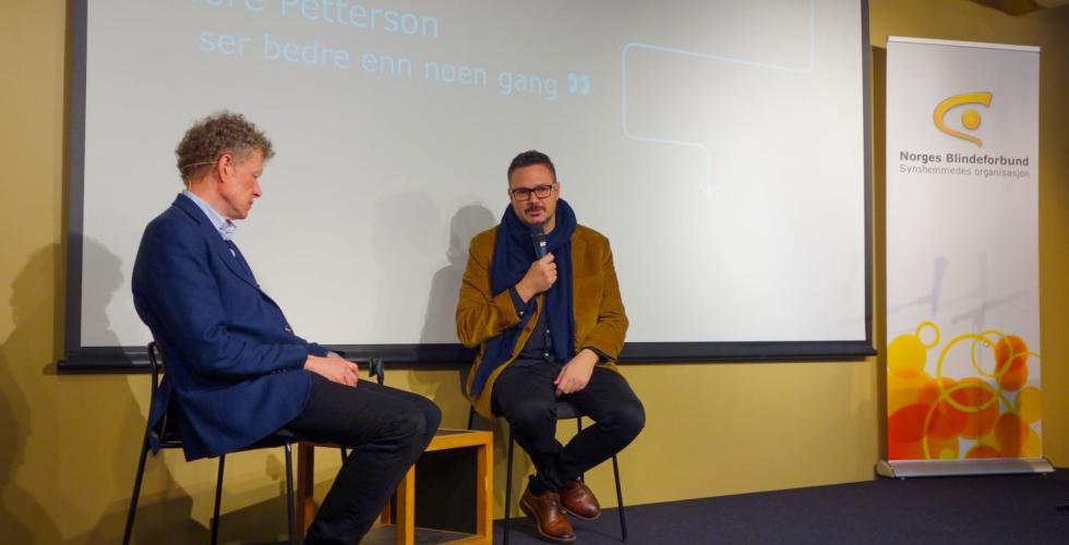 Tore Petterson og Sverre Fuglerud på Litteraturhuset på Verdens Synsdag