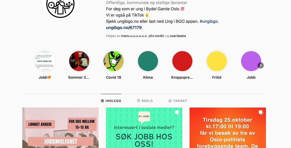 Bilde av instagramsiden til Ungdomsredaksjonen BGO